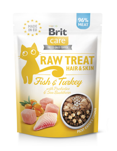 Brit Raw Treat Cat Hair&Skin - liofilizowany przysmak z rybą i indykiem 40g