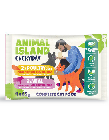 Animal Island Everyday 4 pack - Drób i Cielęcina w galarecie z rosołu 4x85g