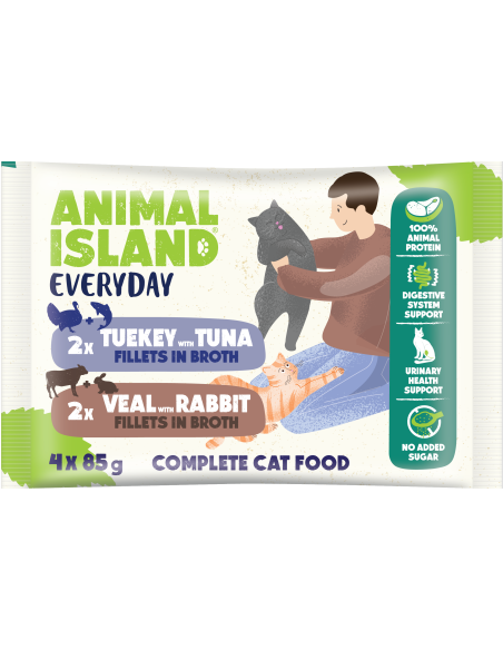 Animal Island Everyday 4 pack - Indyk i tuńczyk oraz Cielęcina i królik w sosie 4x85g